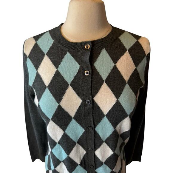 Croft & Barrow Argyle Blue Gray White Cardigan Sweater Women’s Petite Small - Picture 6 of 6